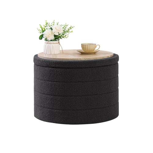 B FSOBEIIALEO Folding Storage Ottoman, Round Sherpa Ottomans, Dark Grey
