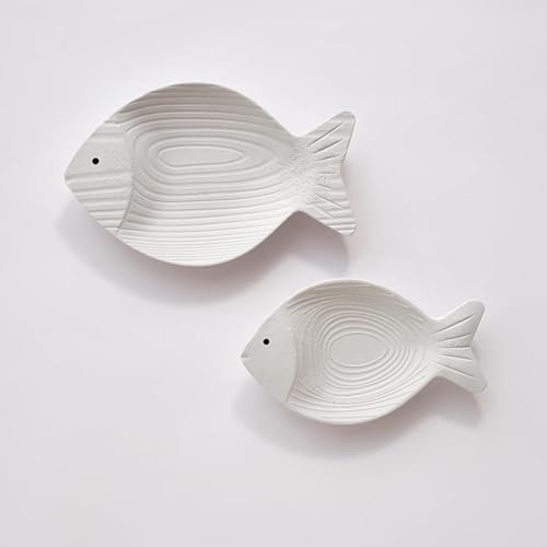 CSWLJS 2PC Beach Decor for Home or Ocean Decor Fish Hanging Wall Art Coastal Decor Ocean Bathroom Decor Nautical Wall Decor, Fish Decor for Bathroom, Patio or Pool, White Wooden Vintage