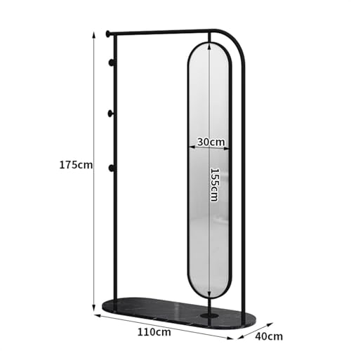 Full-Length Mirror Household Floor-Standing Coat Rack Full-Length Mirror Combination Bedroom Multi-Functional Rotating Fitting Mirror Full Length Floor Mirror (110cm)