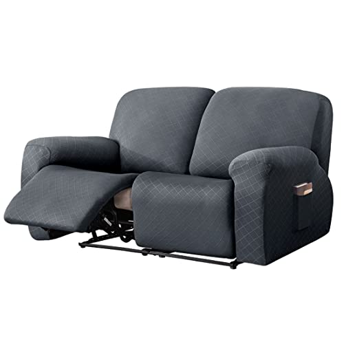 vctops Diamond Recliner Loveseat Slipcover 6-Pieces Stretch Dual Recliner Sofa Covers for 2 Seat Dual Reclining Loveseat Couch Soft Solid Furniture Protector (Grey,2 Seat)