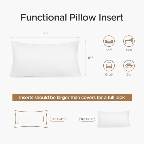 Acanva Throw Pillow Insert, Premium Stuffer Inserts Decorative Rectangle Premium Sham Forms Cushion for Sofa Couch Chair,16x26 Inch (Pack of 1), White