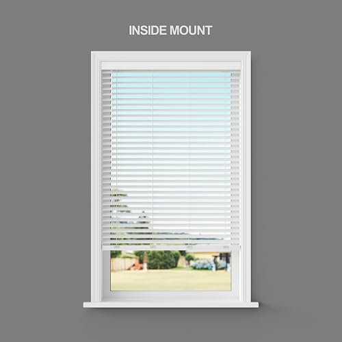 Lumino - 2" Cordless Flat Slat Faux Wood Window Blinds for Home - 34" W x 64" L - White, Faux Wood Blinds for Indoor Windows, Venetian Room Darkening Blinds