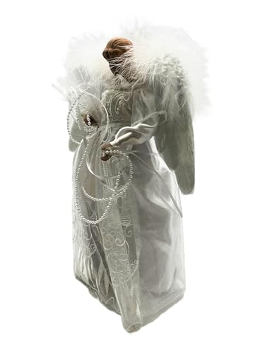 KSA 12" Lighted LED Fiber Optic White and Silver Angel Christmas Tree Topper