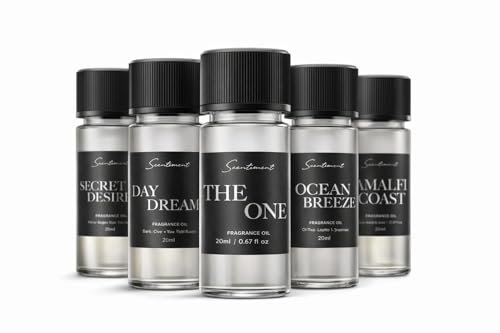 Scentiment Luxury Hotel Scents – 5 Diffuser Oil Set | Secret Desires, Day Dream, The One, Ocean Breeze & Amalfi Coast | Fresh Floral, Woody & Citrus Scents Home Fragrance Oils 5 x 0.68 fl oz (20 mL)