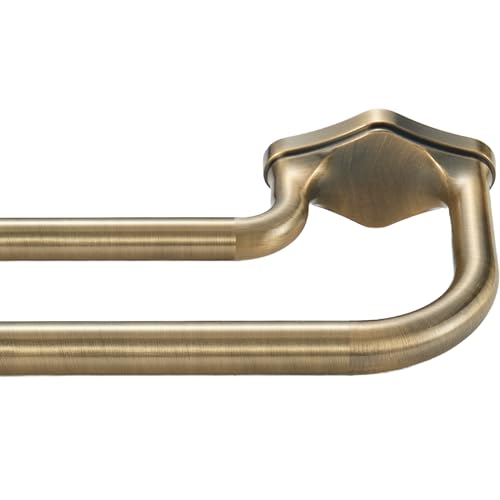 Anqiue Bronze Double Curtain Rods For Windows 28-48 Inch,Heavy Duty Double Curtain Rod with Aluminum Finial and Bracket,Adjustable Curved Double Window Rods For Blackout Or Room Darkening Panel