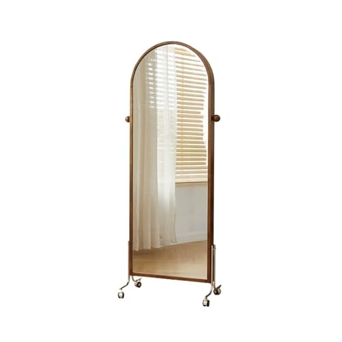 Floor Vintage Style Wooden Full-Length Dressing Mirror with Casters Bedroom Magazine Rack Mirror