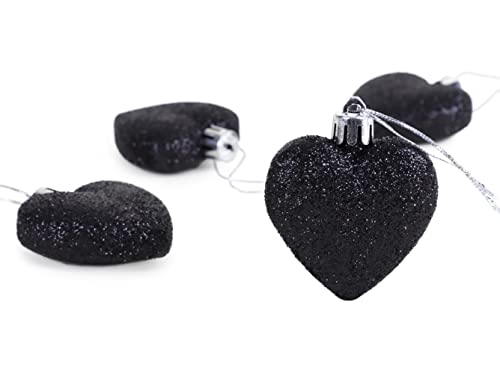 Christmas Concepts® Pack of 8-60mm Heart Shaped Christmas Tree Baubles – Glitter Decorated Baubles (Black)
