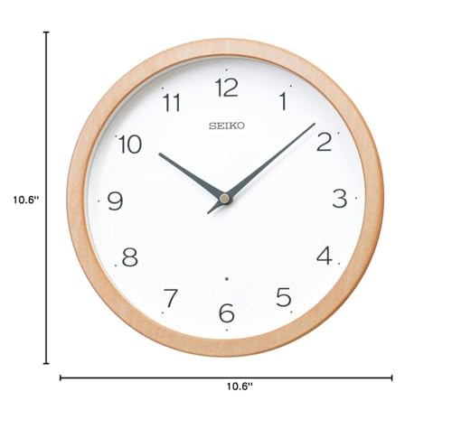 Seiko Clock KX267B Wall Clock, Radio Controlled, Analog, Natural Wood Fabric, Diameter 10.6 x 1.9 inches (270 x 48 mm)