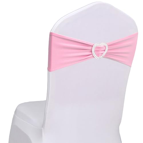 Pink Chair Sashes 100 Pack Spandex Pink Sashes for Chairs Stretch Chair Sashes Clearance with Heart Buckle Slider for Wedding Banquet Party Decorations