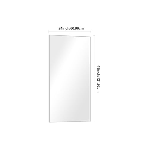 BONEWEI Silver Bathroom Mirror,24x48 inch Wall Mirror for Bathroom Wall Mounted,Large Rectangle Mirror for Bathroom Over Sink,Modern Metal Frame for Living Room,Bedroom Entryway,Horizontal/Vertical