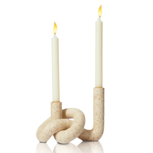 DN DECONATION Knot Shaped Taper Candle Holders, Boho Candlestick Holders