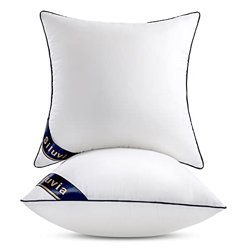 Siluvia 18"x18" Pillow Inserts Set of 2 Decorative Square Throw 18" Pillows with 100% Cotton Cover for Sofa, Couch, and Bed - White