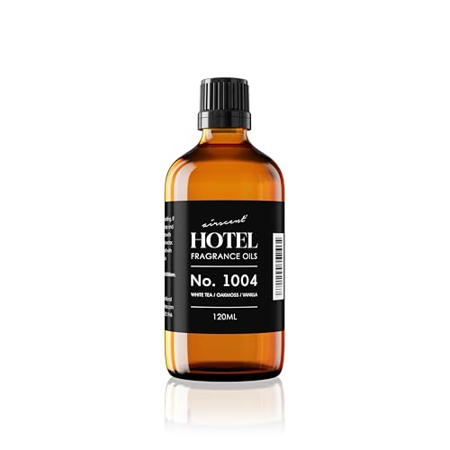 AirScent Hotel Diffuser Oil No. 1004 - White Tea Oakmoss Vanilla - 120 mL | Premium Hotel Fragrance Oil for Ultrasonic and Waterless Diffusers and Crafting - Glass Dropper Bottle
