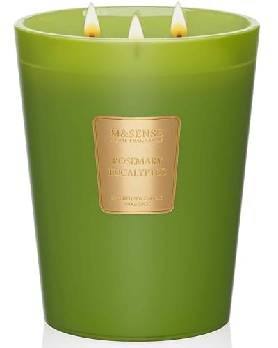 M&SENSE Rosemary Eucalyptus Soy Candle, 35oz 3-Wick, Summer Spa Meditation