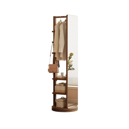 Floor Home Bedroom Rotating Dressing Mirror and Hat Rack Integrated Wooden Full-Length Mirror