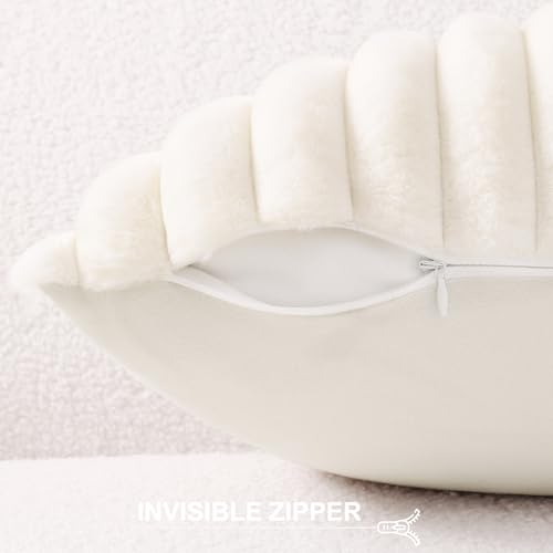Pallene Faux Fur Plush Fall Throw Pillow Covers 18x18 Set of 2, Luxury Soft Fluffy Striped Decorative Pillow Covers for Sofa, Couch, Living Room, Cream White