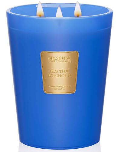 M&SENSE Peaceful Patchouli Soy Candle, 35oz 3-Wick, Yoga Scented Candles