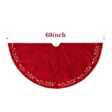 Bunny Chorus Christmas Tree Skirt, 60 Inch Red Christmas Tree, Large Rustic Velvet Fur Plush Tree Skirts, Xmas Tree Skirts with Gold Embroidered Holly Leaf for Christmas Tree Decorations