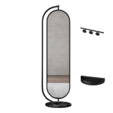 Full-Length Mirror Floor-Standing Full-Length Mirror, Rotatable Fitting Mirror, Home Dressing Mirror with Hanger Hook Storage Tray Full Length Floor Mirror (C)