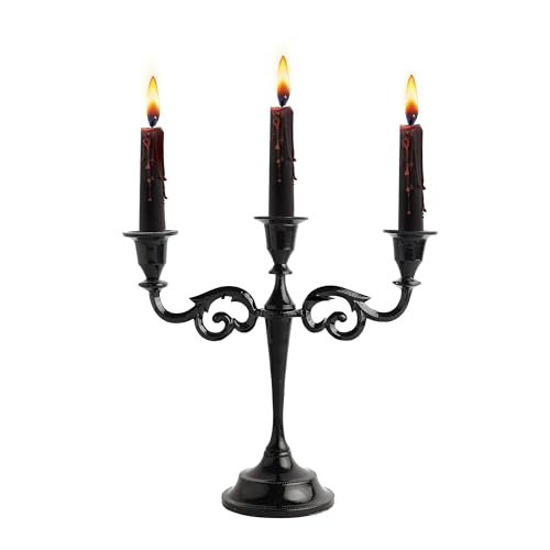 3-Arm Metal Candelabra Candle Holder Table Centerpiece, Black Glossy