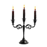 3-Arm Metal Candelabra Candle Holder Table Centerpiece, Black Glossy