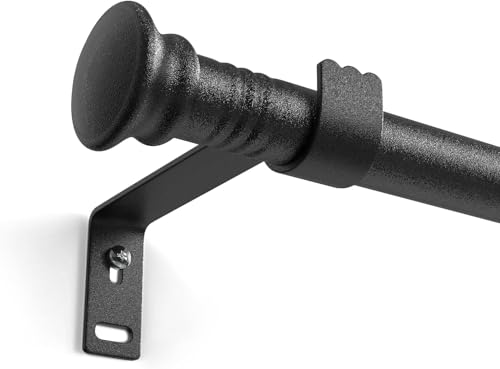 5/8 Inch Black Curtain Rod for Window 16 to 52 Inch, Small Window Curtain Rod With Brackets for Cafe, Windows, Kitchen, Bedroom, Living Room, Sliding Glass Door, Drilling Installation