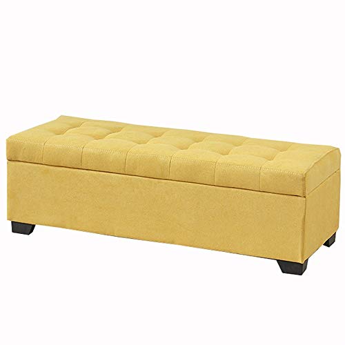 Large Yellow Ottoman Storage Bench 31.5" - Upholstered Pouf with Lift Top Quilted Design Versatile Footrest & Stylish Container for Home Decor & nization