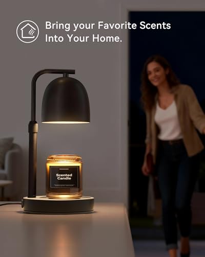 LISUNAR Candle Warmer Lamp with Timer Dimmable, Adjustable Height Black Candle Warmer for Jar Candles, Birthday Gifts for Women & Men, Office Decor, House Warming Gift, Wax Melt Warmer with 2 Bulbs