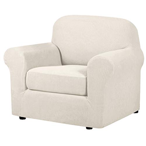 H.VERSAILTEX 2-Pieces Armchair Cover Chair Slipcovers with Arms Furniture Protector Cover Fit Width Up to 47 Inch, Jacquard Spandex Polyester Couch Covers Armchair Slipcover - Ivory, Chair