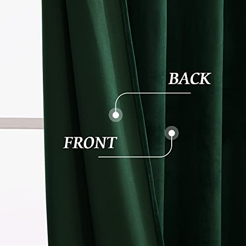 RYB HOME Green Velvet Blackout Curtains for Bedroom, Thermal Insulating Privacy Sunlight UV Heat Blocking Rod Pocket Soft Drapes for Living Room Dining Room, 52" W x 84" L, 2 Panels