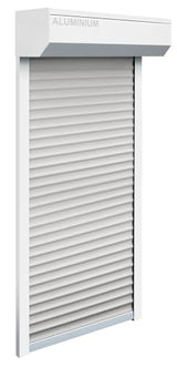 Schellenberg 39065 Stem Roller Shutter Set for Windows, Mini Roller Shutter System, 95 x 120 cm, White/Grey, External Roller Shutters 45° Aluminium Stem Box, with Guide Rails, PVC Roller Shutter