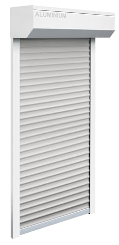 Schellenberg 39065 Stem Roller Shutter Set for Windows, Mini Roller Shutter System, 95 x 120 cm, White/Grey, External Roller Shutters 45° Aluminium Stem Box, with Guide Rails, PVC Roller Shutter