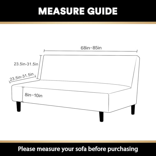 Stretch Armless Futon Cover Futon Slipcover Full Queen Size Couch Cover Futon Sofa Bed Cover Furniture Protector with Elastic Bottom, Machine Washable, Biscotti Beige