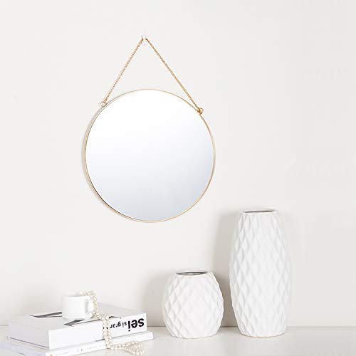 Dahey 11.8-inch Small Hanging Circle Mirror Wall Decor Gold Round Mirror with Hanging Chain for Office Bathroom Bedroom Living Room Dorm College, Gold