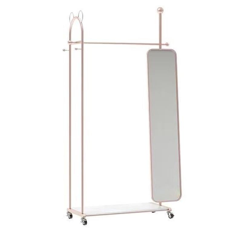 Standing Mirrors Full-Length Mirror Clothes Hanger Integrated rotatable Household Clothes Hanger Floor-Standing Vertical Cloakroom Dressing Mirror(Rose Gold)