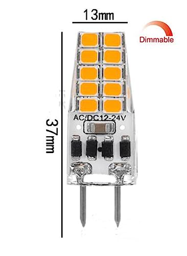 (6-Pack) Dimmable 3-Watt =30-40W T4 GY6.35 LED Bulb 12-24V AC/DC, 20 SMD 2835 LED, (Jc10 Bi-pin 30-40w Replacement) (Warm White,2700K)