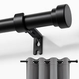 Joydeco Curtain Rods for Windows, Adjustable Black Curtain Rods 16 to 120 inches, 1 inch Diameter Heavy Duty Decorative Window Single Rod Set with Aluminium Finials