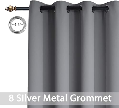 Yakamok Room Darkening Gray Blackout Curtains 84 Inch Long Light Blocking Thermal Insulated Window Treatment Grommet Drapes for Bedroom Living Room, 52W x 84L, Grey Curtains, 2 Panels