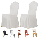 2PCS Dining Chair Slipcovers Stretch White Dorm Chair Cover with Skirt Washable Furniture Protector for Wedding Party Banquet, Stretch Covers