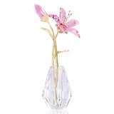 YWHL Crystal Lily Flower Figurine with Vase, Handmade Pink Glass Lily Flower Gifts for Woman, Wedding Gifts for Couple, Home Party Decorations (Pink)