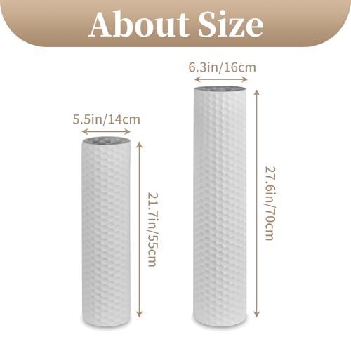 Sziqiqi White Tall Vases for Floor: 27.6/21.7in Metal Cylinder Handmade Flower Holder Extra Large Decorative Vase Set of 2 Modern Honeycomb Texture Big Standing Vase for Living Room Home Corner