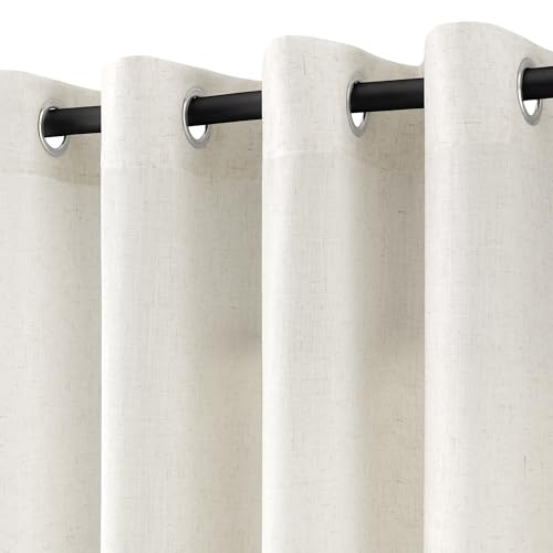 Linen Grommet Curtains 84 Inches Long for Living Room Semi Sheer Light Filtering Privacy Curtain for Bedroom Cream Luxury Boho Farmhouse Decor Neutral Window Drapes 2 Panels 52x84 Natural Ivory Beige