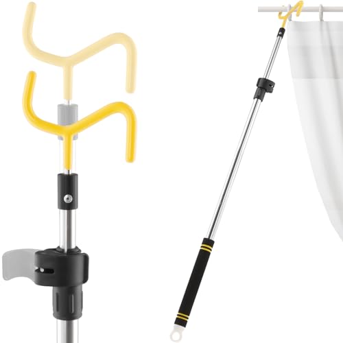 Drapery Pull Rod,36“ to 63” Curtain Pull Telescoping Pole Heavy Duty For Curtains Wand Stainless Steel Tubes Soft Sponge Handle Rod for Curtains Extension Pole Lightweight (Black Yellow)