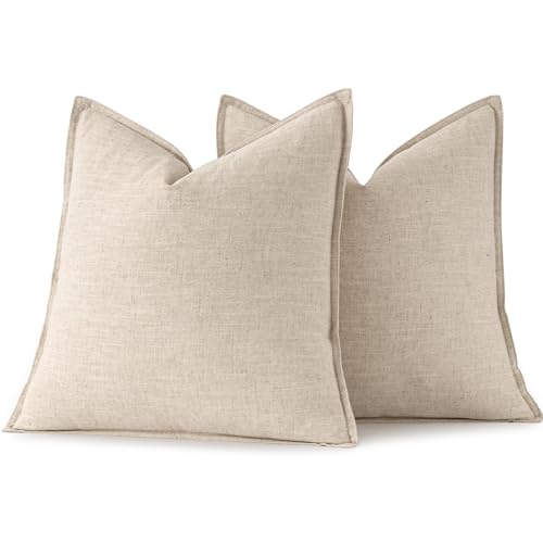MIULEE Decorative Linen Pillow Covers 20x20 Inch Natural Beige Boho Farmhouse Neutral Couch Throw Pillows for Bed Pack of 2 Accent Modern Pillowcase Sofa Livingroom Home Decor