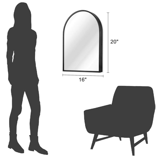 Arch Wall Mirror 20"x16" Large Black Bathroom Mirror Metal Frame Mirrors for Wall, Decoration Vanity Bedroom Entryway Living Room