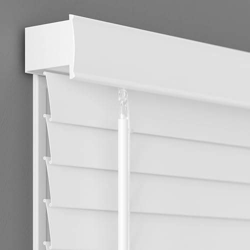 Lumino - 2" Cordless Flat Slat Faux Wood Window Blinds for Home - 34" W x 64" L - White, Faux Wood Blinds for Indoor Windows, Venetian Room Darkening Blinds