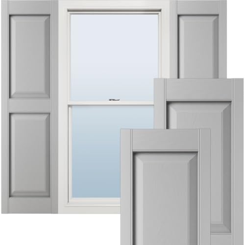 Ekena Millwork Lifetime Vinyl LP2S12X04300PG Standard Two Equal Panel Vinyls, Raised Panel Vinyl Shutters, w/Installation Shutter-Lok's & Matching Screws (Per Pair), 12"W x 43"H, Paintable