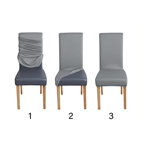 Amazon Basics Dining Chair Covers, Stretch Parson/Dining Chair Slipcover, Removable Washable Chair Protector for Home/Restaurant/Banquet, Light Grey, 6-Pack