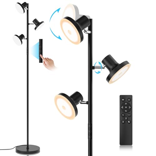 36W LED Tree Floor Lamp, Modern Dimmable Standing Lamp with Remote & Touch Control, 4 Color Temperatures, 3 Rotatable LED Light Floor Lamps for Living Room, Bedroom, Office