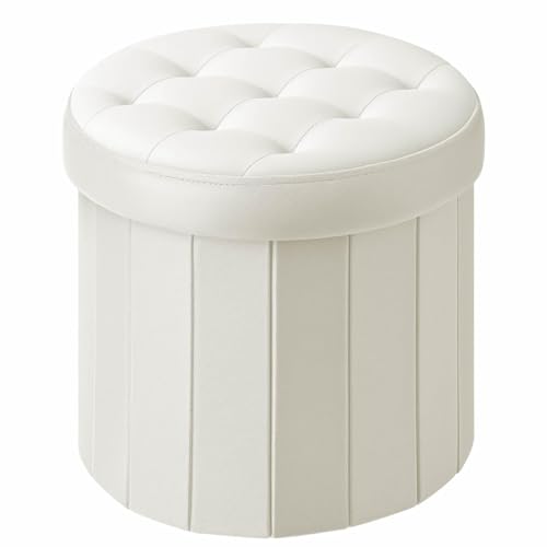 Bsketa Round Storage Ottoman, 14" Folding Velvet Foot Stool Rest,Beige